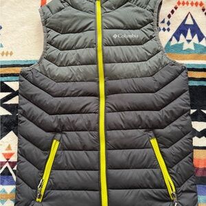Columbia Charcoal Vest with Neon Yellow Zippers